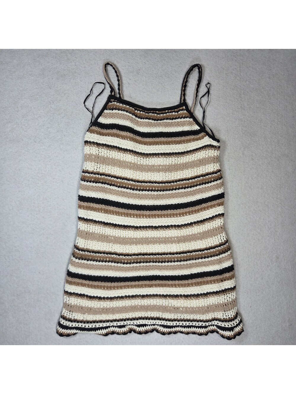 American Eagle Outfitters Medium Brown White Striped Smocked Cotton Swimdress